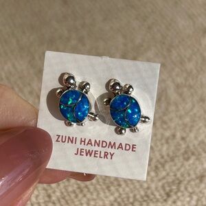 Zuni Handmade Blue Ethiopian Opal Sea Turtle Earrings